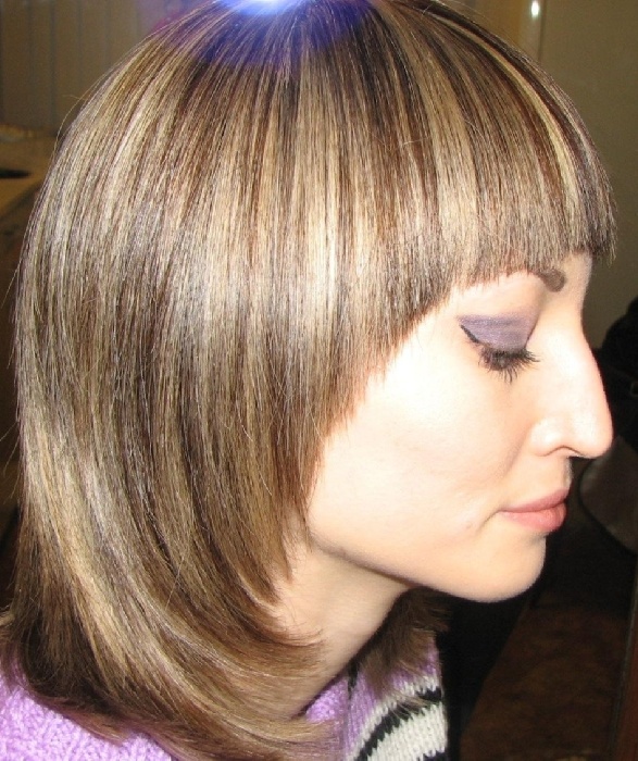 Колорирование волос на темные средние волосы фото до и после с челкой