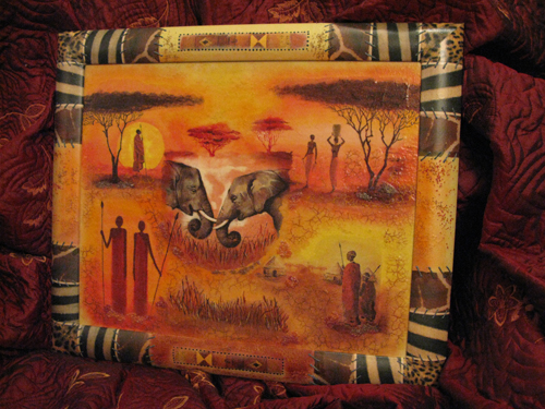 Картина "Африканские мотивы" с кракелюром и кварцевым песком. Логопед1