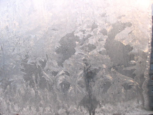 Вот такие узоры у нас  мороз нарисовал утром  на стекле, на лодже где было +5  Олеся и Зайка