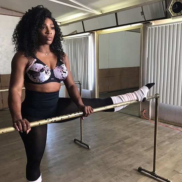 Tennis star Serena Williams showing off her flexibility.