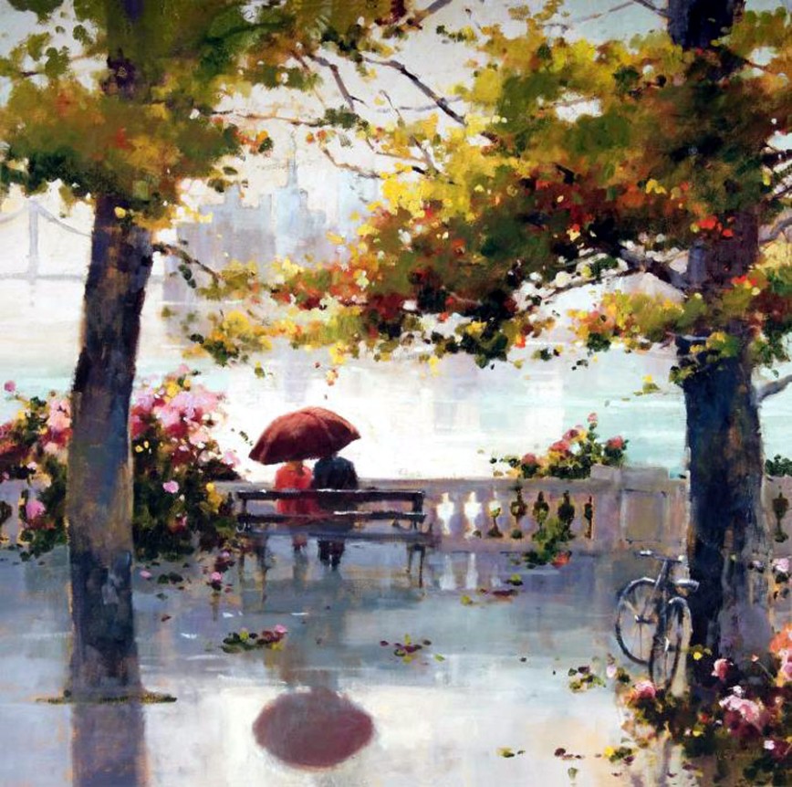 "Пара под красным зонтом"  по мотивам картин Мэрилин Симандл