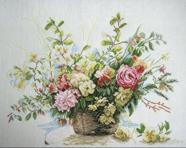 "Booket Of Roses" , Lanarte 
49х39 см, лён 30ct 
 zlataya