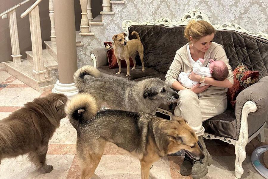 Ольга Орлова с дочерью и собаками
